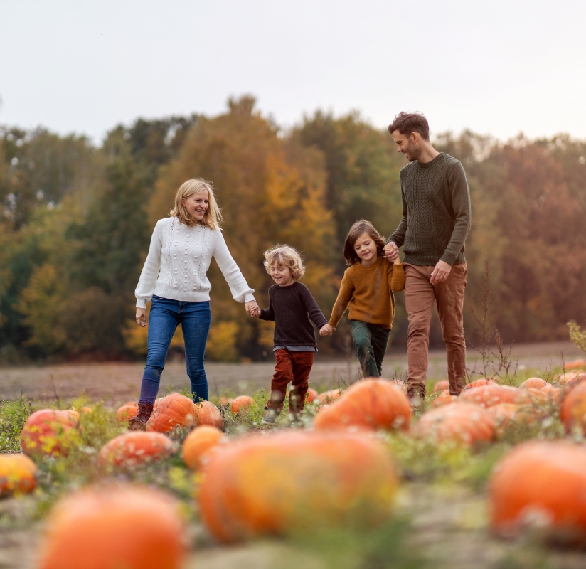 family at a pumpkin patch