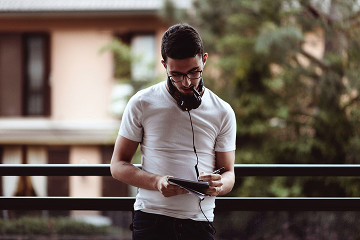 Young man using tablet