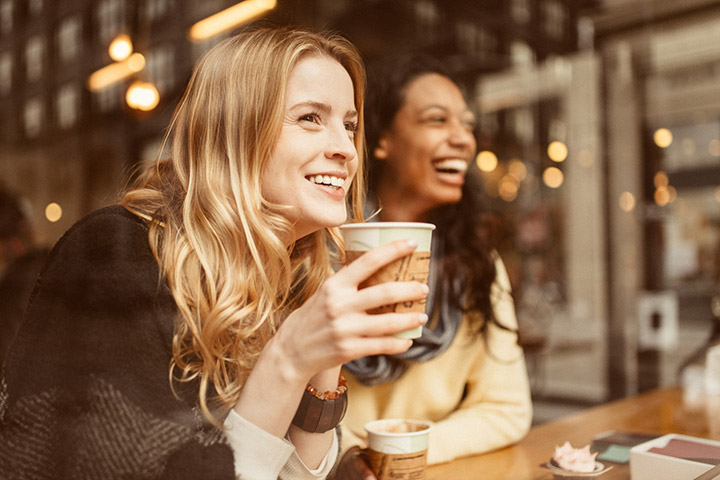 Two women having coffee in restaurant