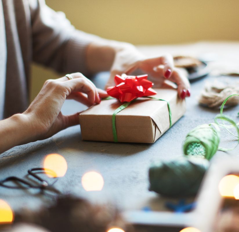 wrapping a Christmas gift