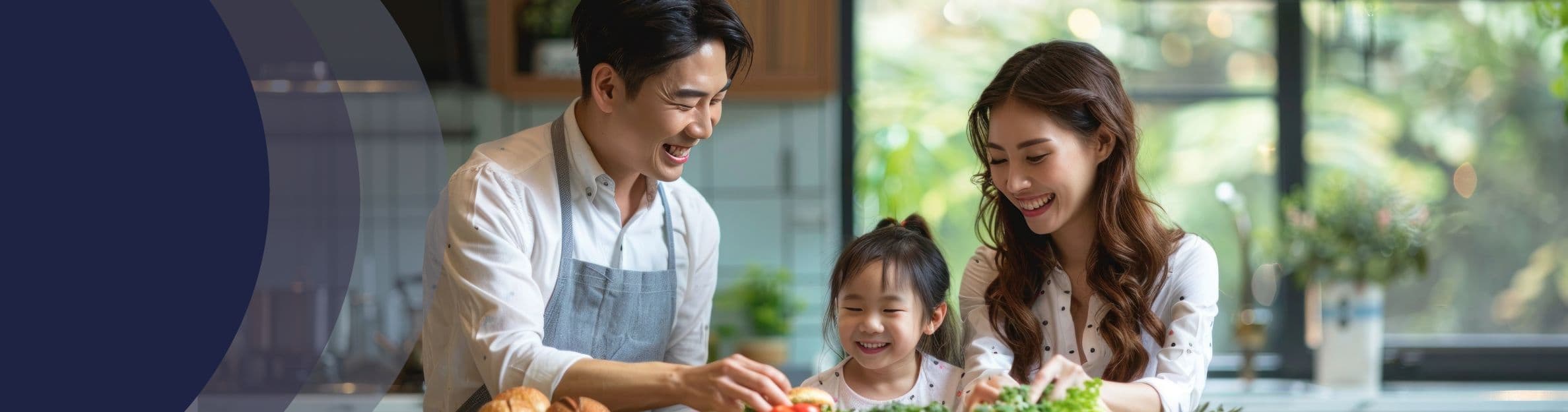 family cooking in kitchen