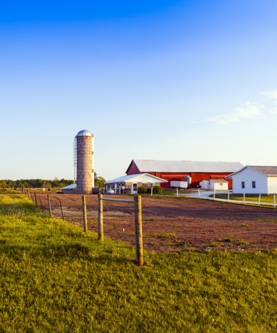 farm with silo and barn