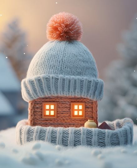 stocking hat and scarf around a small knit home